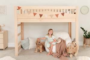 Pine Furniture: Cozy LOW Loft Bed PINE