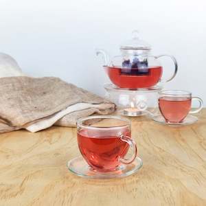 Glass Teacup and Saucer Set 100ml - Set of 2(Free Gift)