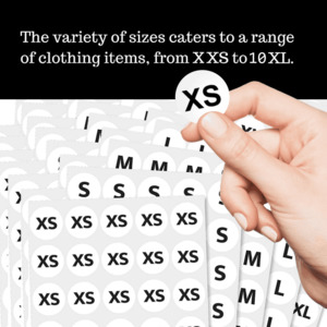 Products: Round Self-Adhesive Size Labels for Clothing – 30mm Diameter (XXS to 10XL) - Magic Transfer