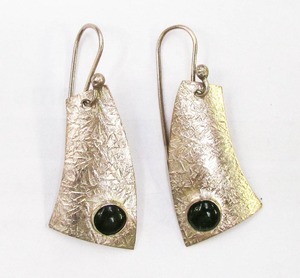 Bob Wyber: Sterling Silver and Pounamu Earrings by Bob Wyber