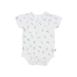 Organic Cotton Short Sleeve Bodysuit With Ruffles - Flower Pink