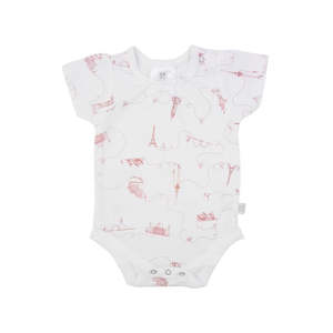 Organic Cotton Short Sleeve Bodysuit with Ruffles - Around The World Pink