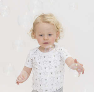 Organic Cotton Short Sleeve Bodysuit - Grey Star