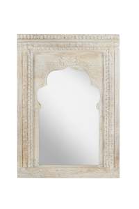 Coast To Coast: Hand Carved Wooden White Washed Mirror