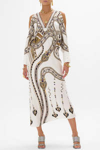 Dress: CAMILLA Plunge Draped Shoulder Dress - Goddess Energy