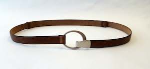 Belts: PAULA RYAN Hook and Oval Adjustable Belt - Tan/Gold & Tan/Nickel