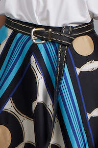Belts: PAULA RYAN Skinny Studs Belt - Black/Light Gold