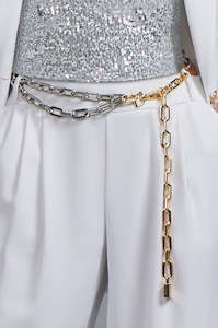 Belts: PAULA RYAN Chain Belt - Gold/Silver