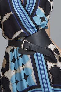 Belts: PAULA RYAN Wide Buckle Belt - Black/Silver