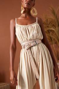 Belts: ERIKA PENA Studded Scott Belt - Tan/Silver