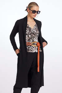 Cardigans: PAULA RYAN Long Shrug Black - Merino Stretch