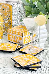 Magpie Home: MAGPIE HOME Mother of Pearl Inlay Box + Coasters - Sunflower