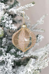 Christmas: Large Glitter Bronze Stripe Onion Bauble