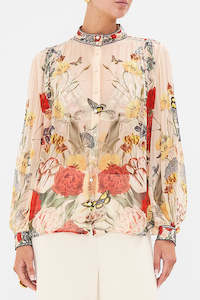 CAMILLA - High Neck Button through Blouse Etched into Eternity