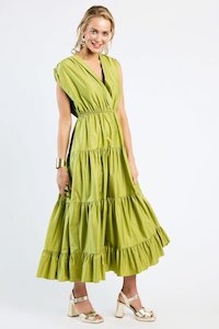 Special Events: DEVOTION TWINS - Faidra Long Dress With Belt Dark Lime