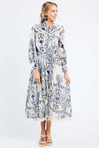 DEVOTION TWINS - Electra Long Dress With Belt Blue