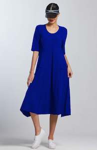 Paula Ryan Fashion Collection: PAULA RYAN A-line Half Sleeve Tab Dress - Greek Blue Microjersey
