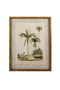 Zanzibar Village Palms Glass Framed Print