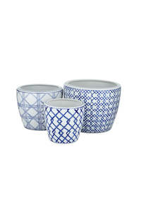 Trellis Ceramic Pot - Large Wht/Nvy