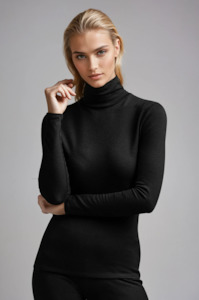 Paula Ryan Tops: PAULA RYAN Slim Fit Polo Neck Top - Merino - Black