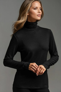 Paula Ryan Tops: PAULA RYAN Easy Fit Polo Neck Top - Merino - Black