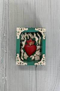 Framed Turquoise Heart with Milagros