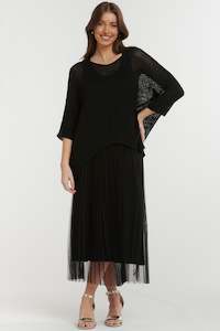 Sweaters: URBAN LUXURY Long Dress with Sweater - Black