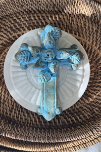 Homeware And Gifts: Blue Cross w Flowers