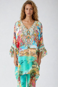 CAMILLA Tie Sleeve Short V Neck Kaftan - Meet Me In Mallorca