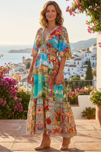 Camilla: CAMILLA Waisted Dress with Hem Ruffle - Meet Me In Mallorca