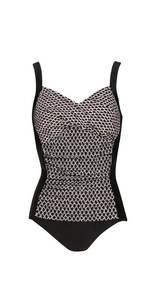 PAULA RYAN Crossover Ruched Print Swimsuit
