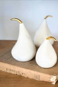 Modern Sculpted White Marble Pear (Gold Stem)- Medium
