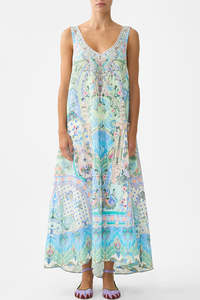 CAMILLA V Neck Pocket Dress with Low Back - Midsummer Mosaics