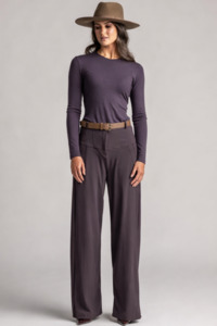 PAULA RYAN Silm Fit Crew Neck Top - Merino Cocoa Plum