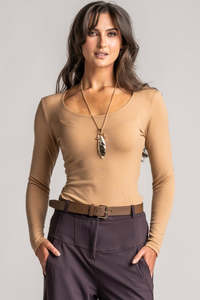 PAULA RYAN Silm Fit Crew Neck Top - Merino Camel