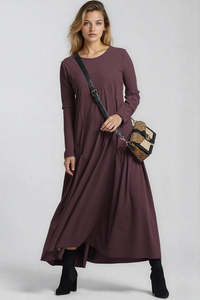 Paula Ryan Fashion Collection: PAULA RYAN Long Sleeve Arched Front Dress - Cocoa Plum