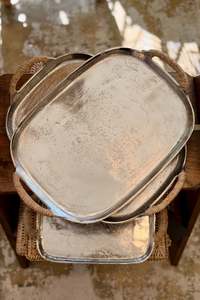 Global Collectables: Nickel Plated Aluminium Tray with Natural Rattan Handles - Large