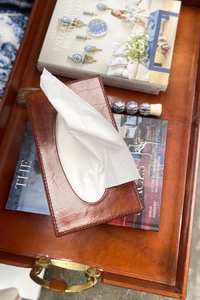 Leather Tissue Box Cover - Tan