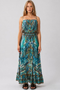 CAMILLA Shirred Waist Long Dress - Flamenco Euphoria