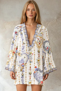 Camilla: CAMILLA Deep V Neck Hardware Short Kaftan - The Potter Parlour