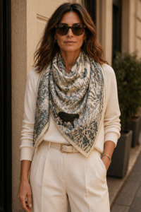 Wool & Silk Scarf Scarf - Elsa Panther Blue Jean
