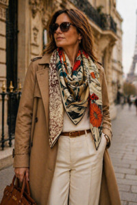 Wool & Silk Scarf Scarf - Heloise Pivoines Orange