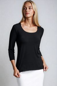 PAULA RYAN Easy Fit 3/4 Sleeve U Shape Neck Top - EcoVero Black