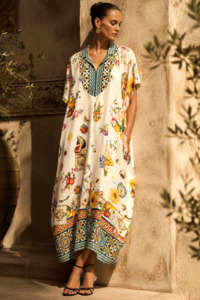 CAMILLA Collared Kaftan with Front Pleat Detail - Magic of the Mercado