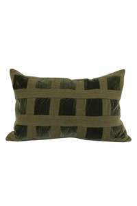 Cushions Throws: Emerald Velvet Checker Lumbar Cushion