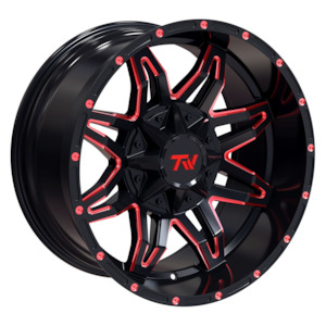 Tw Wheels: TW Spider Gloss Black with Red Milled Accents