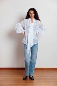 Blouse: Bow Blouse in White Cotton Voile