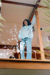 Blouse: Bow Blouse in Powder Blue Liberty