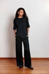 Pants: Fundamental Pant in Black Satin