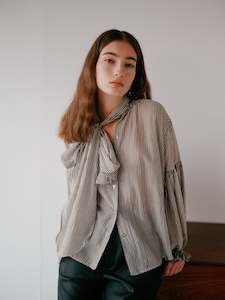 Bow Blouse in Tank and Eggshell Stripe